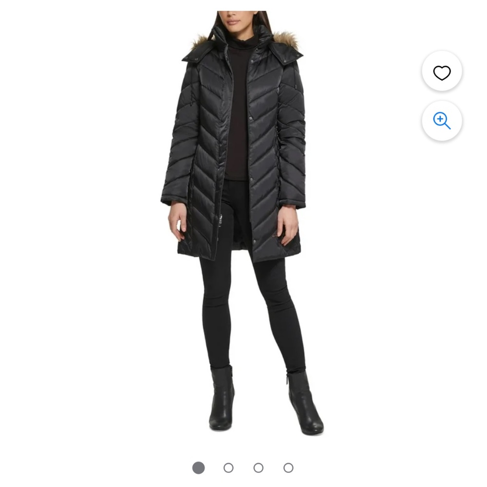 Black Down Puffer Coat with Faux Fur Trim Hood